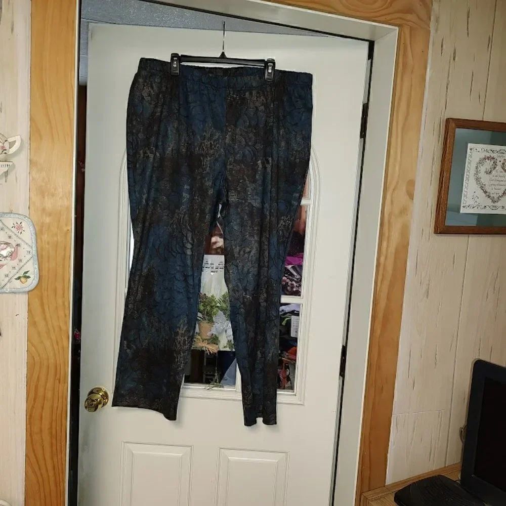 New Luxe Addition Dark Blue Multi-Colored  Ponte Elastic Waist Pants Women's 2X